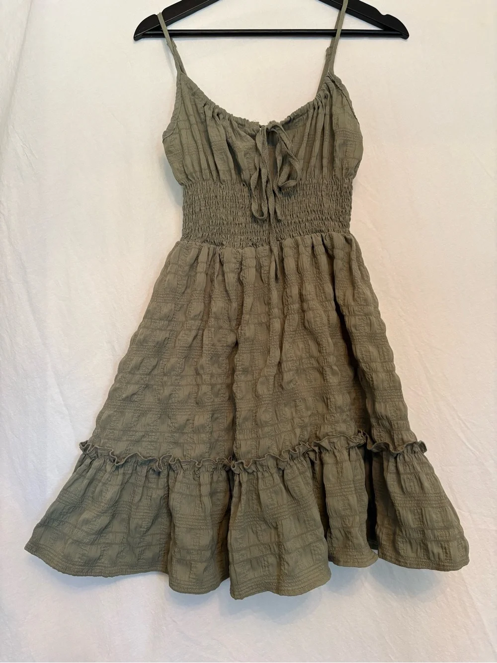 SHEIN Olive Green Smocked Tiered Mini Dress